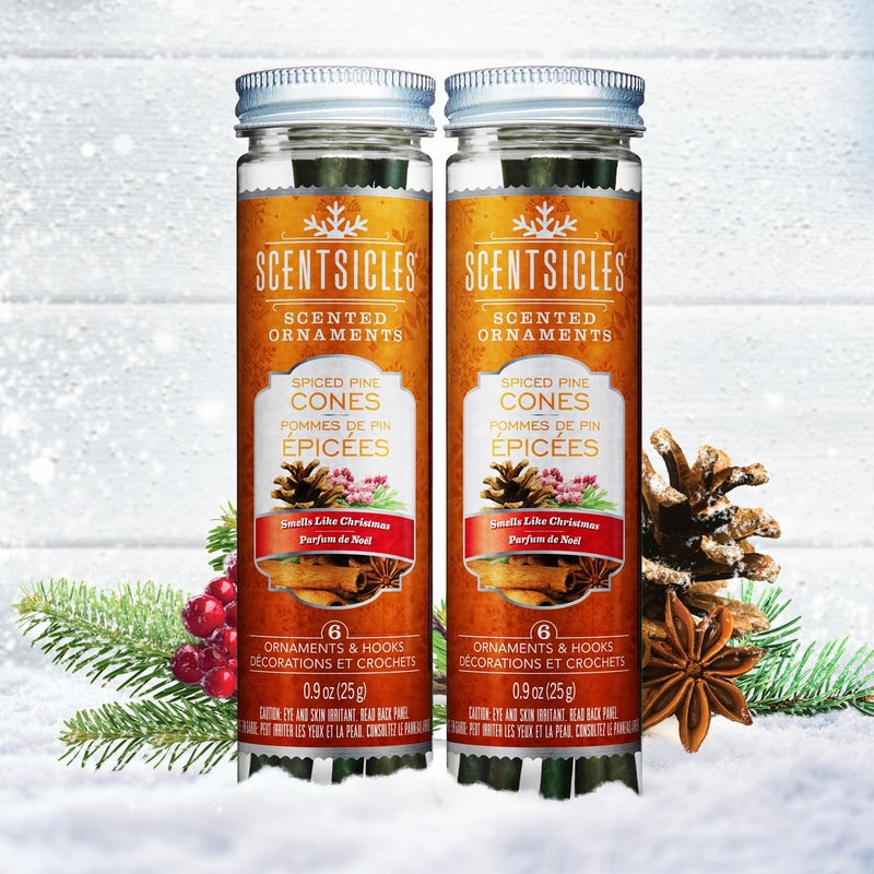 Scentsicles Spiced Pine Cones Scented Christmas Ornaments with Hooks - 2 Bottles (12 Sticks Total) - Image 2